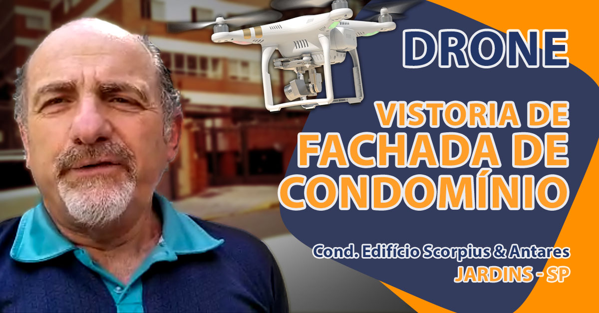 Vistoria de fachada de edifício com drone